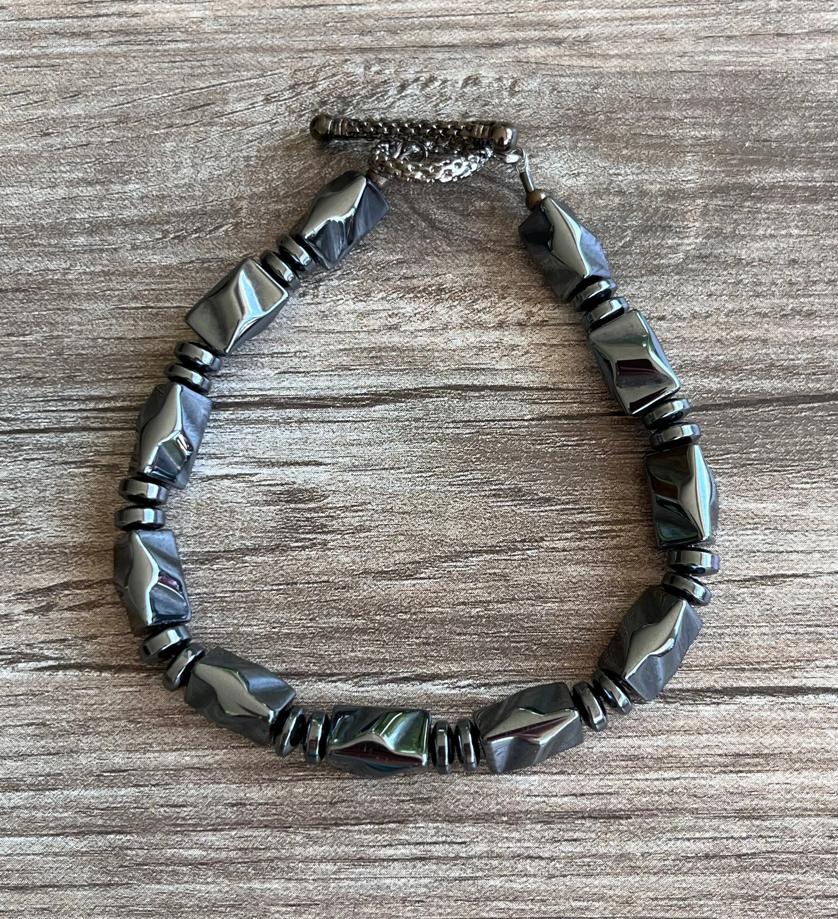 Mens Gray Hematite Bead Stone Bracelet Mens Jewelry - Dylan