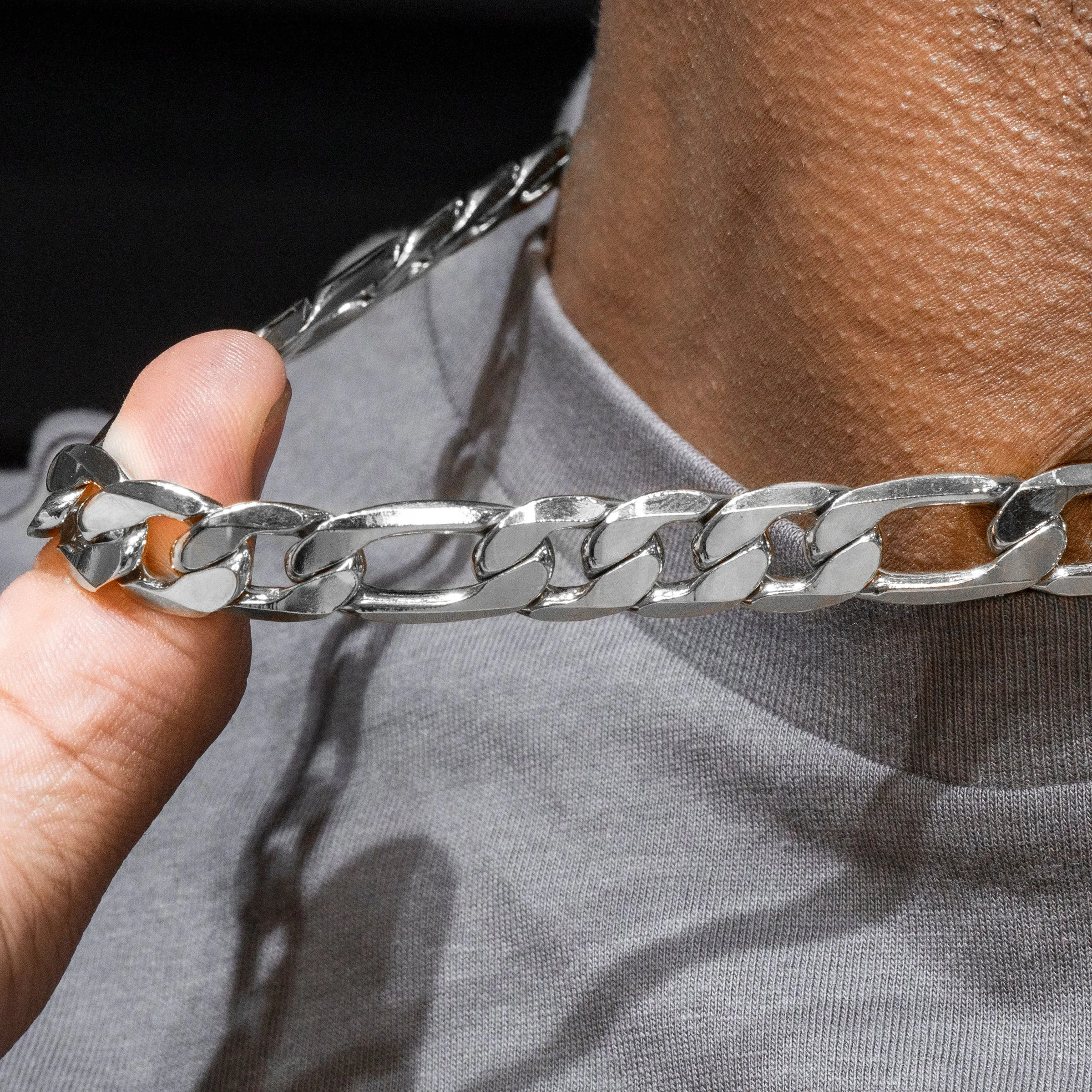 Mens White Gold Figaro Chain