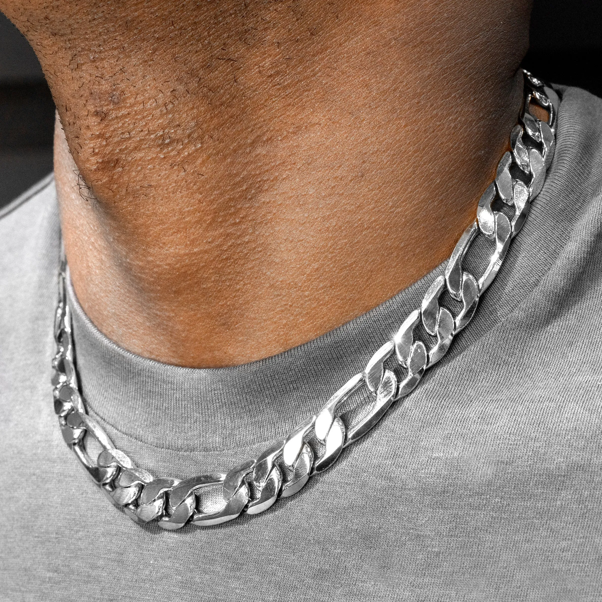 Mens White Gold Figaro Chain