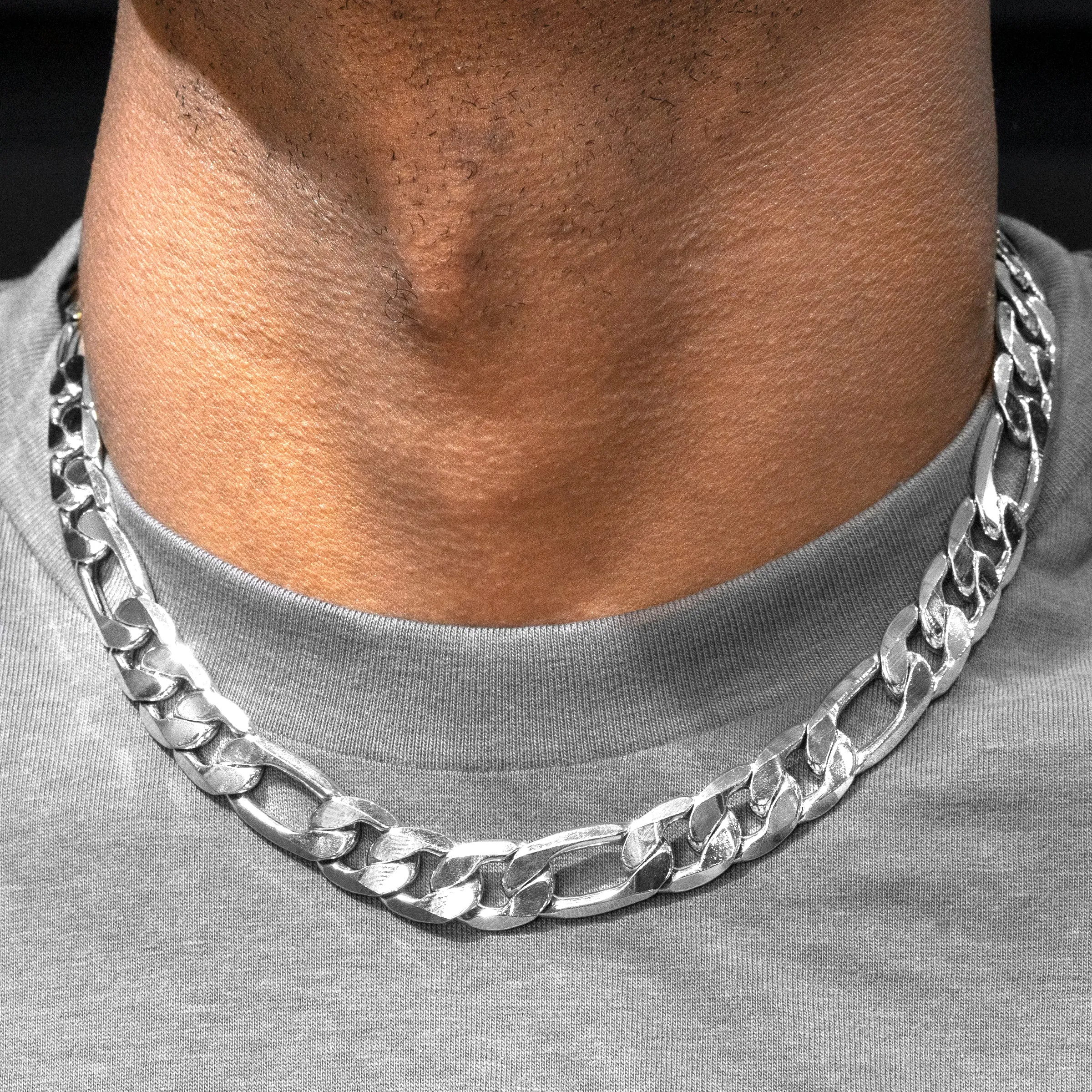 Mens White Gold Figaro Chain