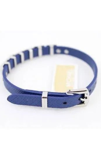 Michael Kors Blue Silver Leather Pyramid Stud Buckle Bracelet Mkj2977040