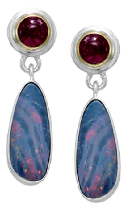 Michou SS/22KY Vermeil Blue Opal and Pink Tourmaline Dangle Earrings