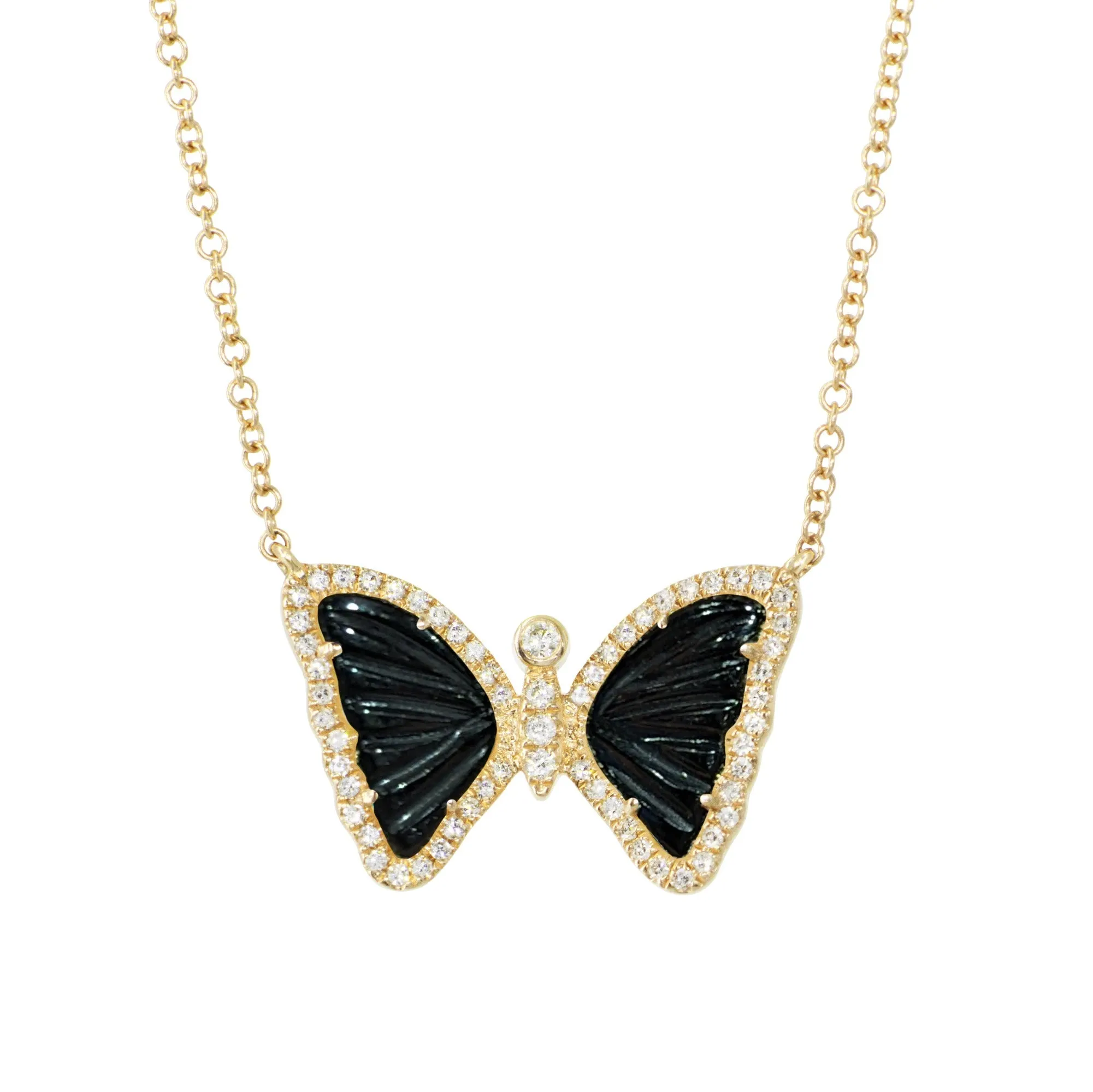 Mini Black Onyx Butterfly Necklace with Diamonds