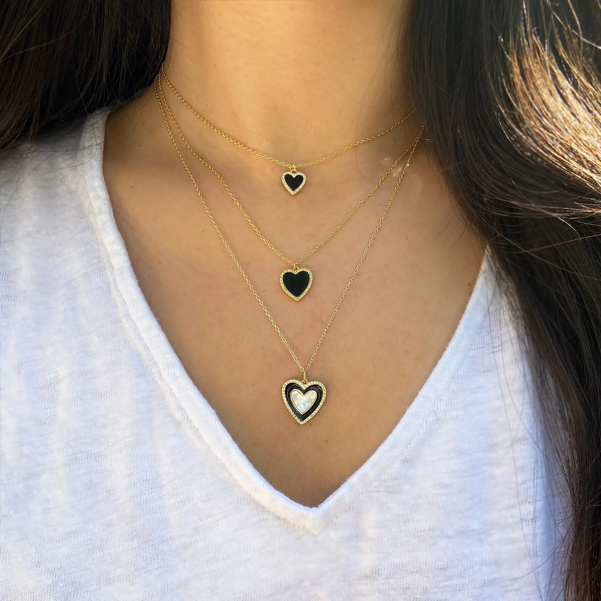 Mini Black Onyx Heart Necklace With Crystals