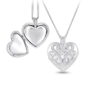 Mirage Diamond Set Infinity Heart Locket Necklace in Sterling Silver with Two Chains