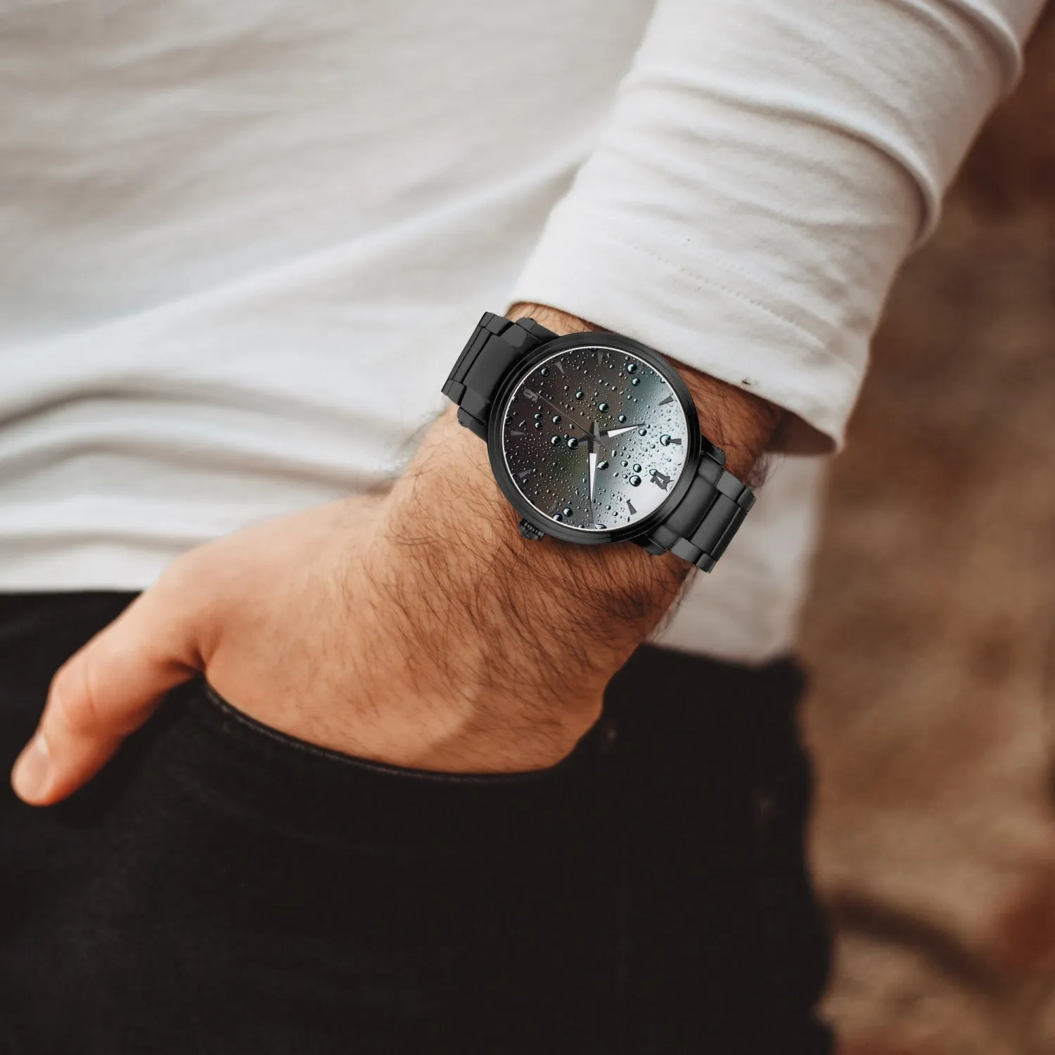 Montre automatique à bracelet en acier (avec indicateurs) "Gouttes de pluie"(213)