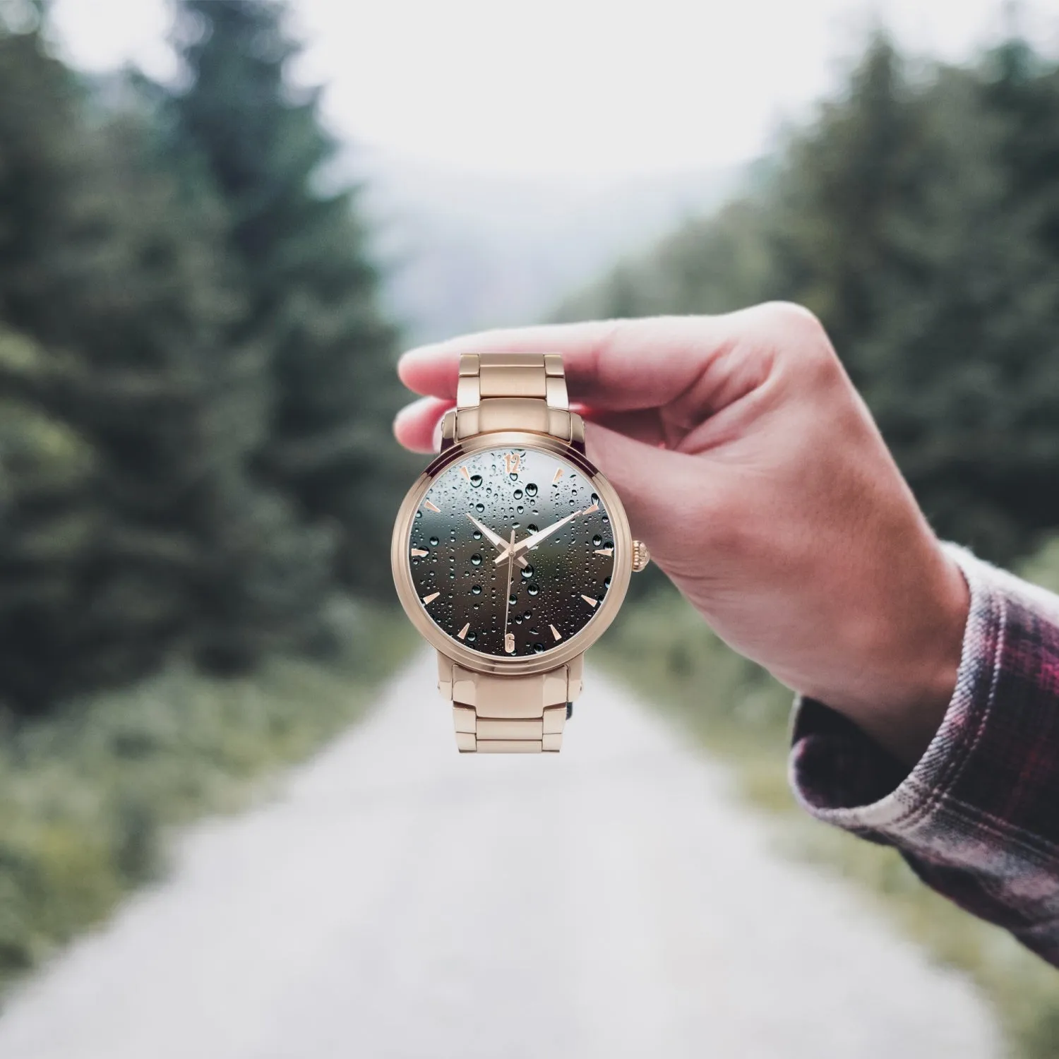 Montre automatique à bracelet en acier (avec indicateurs) "Gouttes de pluie"(213)