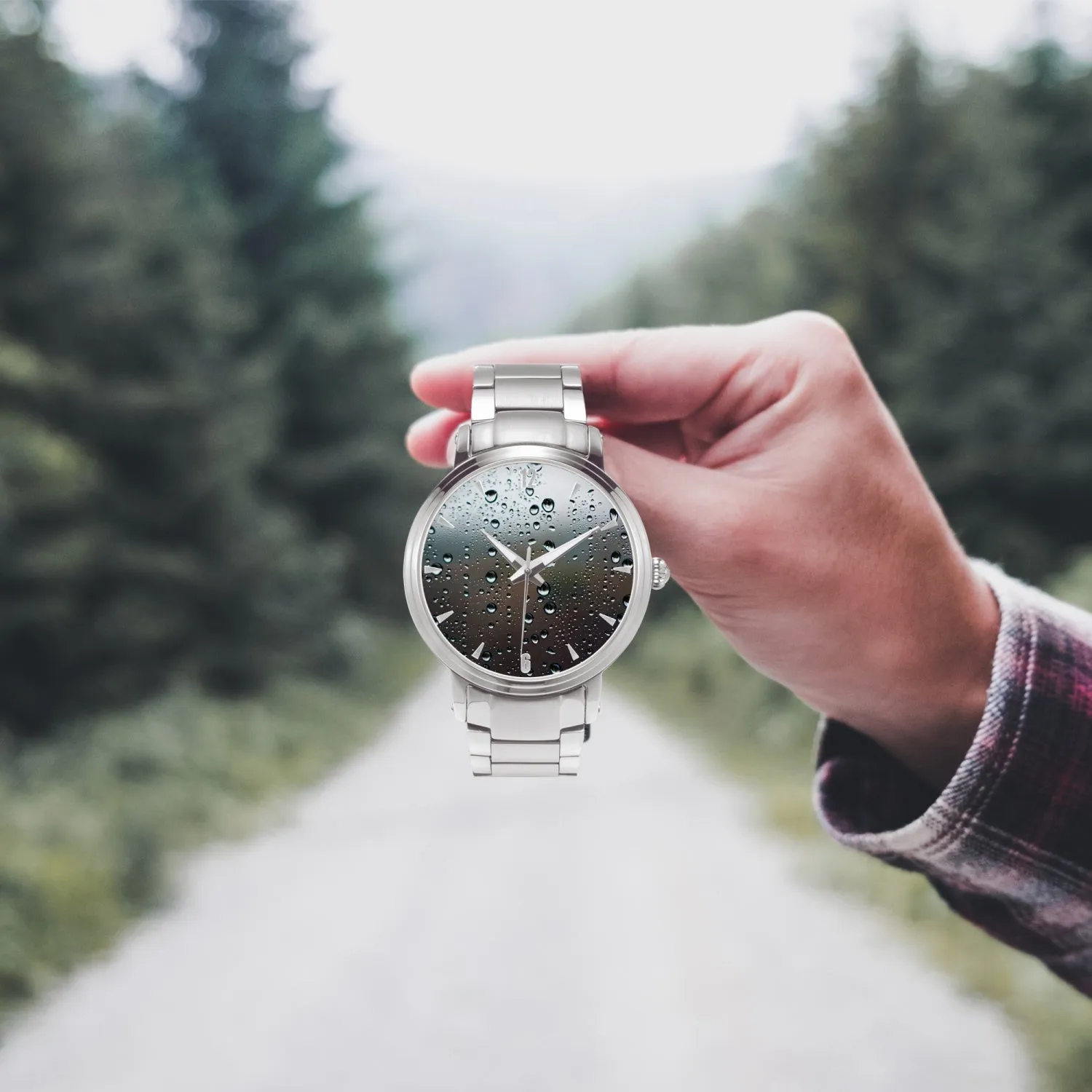 Montre automatique à bracelet en acier (avec indicateurs) "Gouttes de pluie"(213)