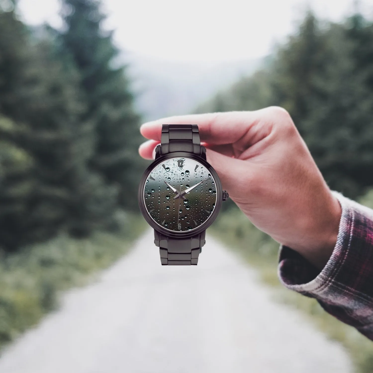 Montre automatique à bracelet en acier (avec indicateurs) "Gouttes de pluie"(213)