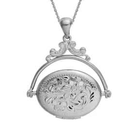 Mountz Collection Revolving Oval Engraved Locket in Sterling Silver