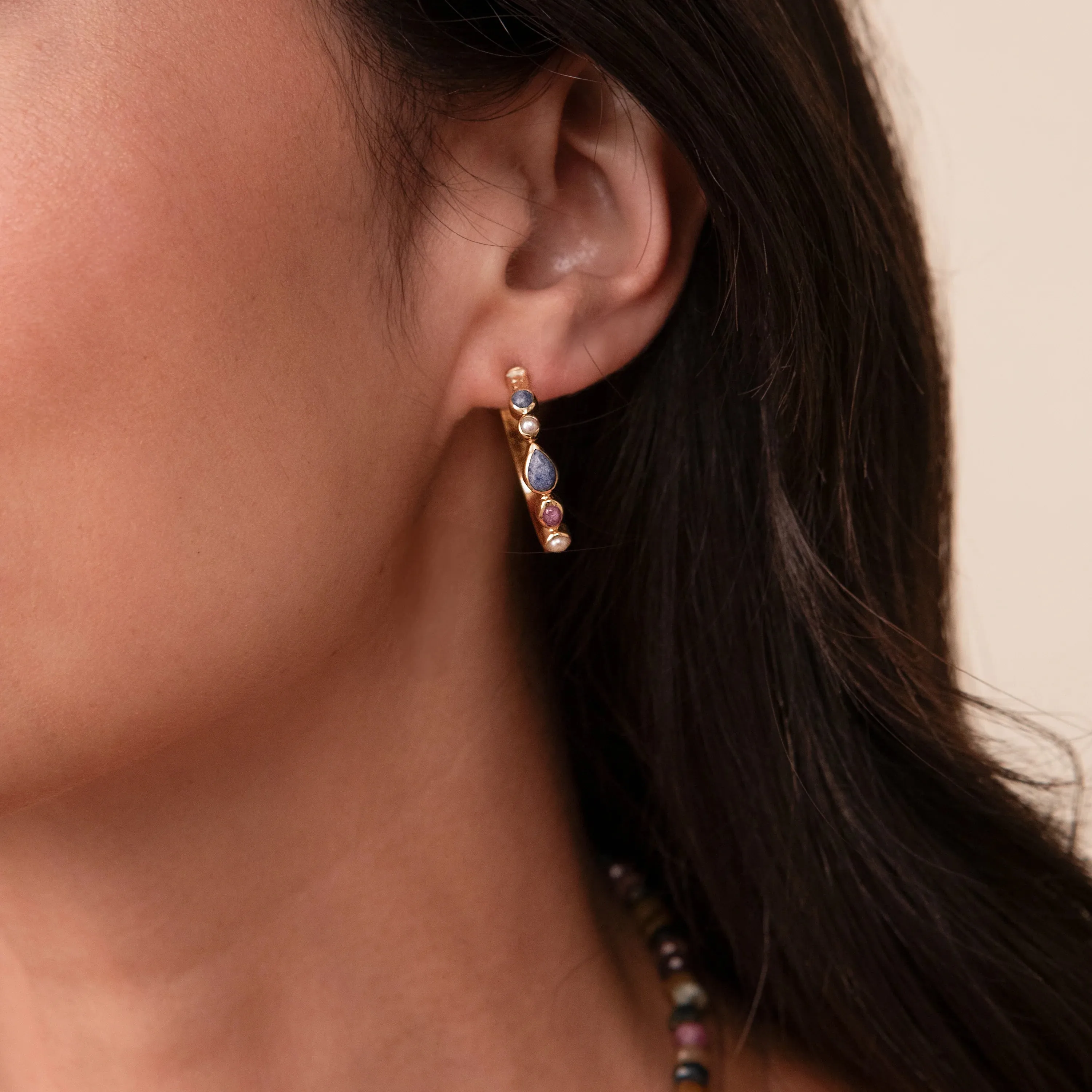 Multi Stone Hoop Earrings