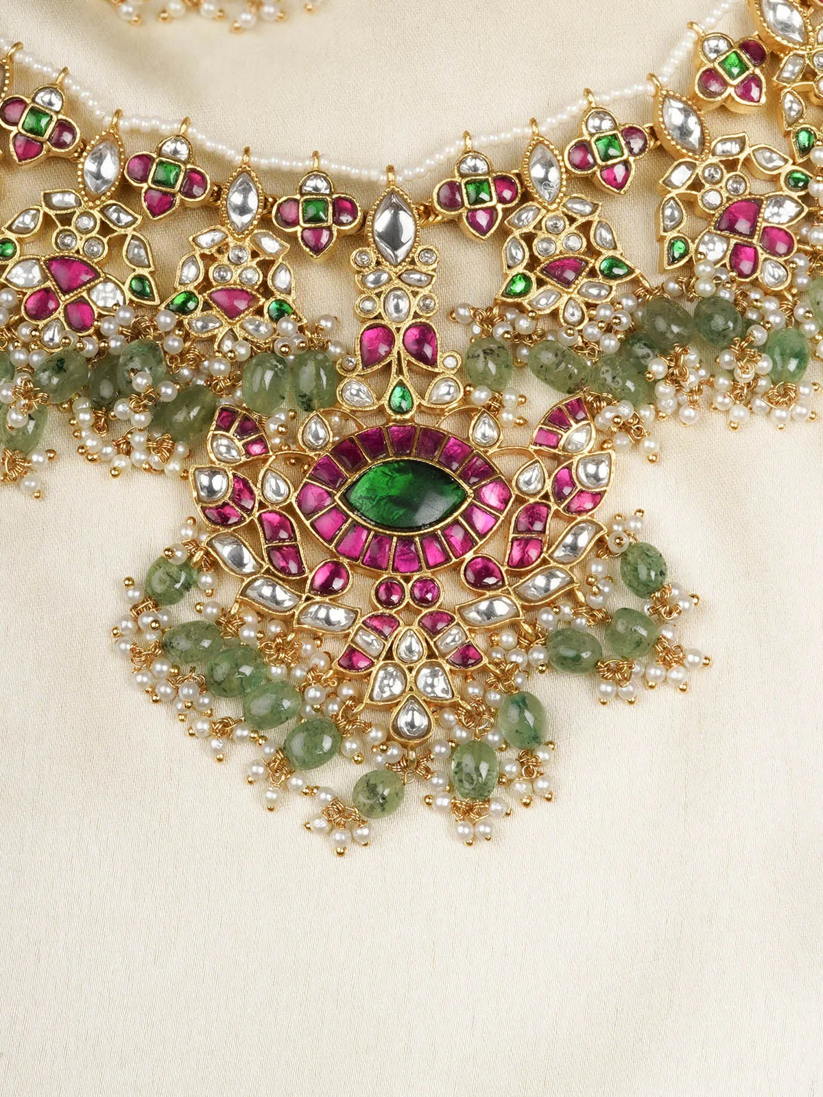 Multicolor Gold Plated Jadau Kundan Bridal Necklace Set - MS2009M