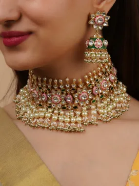 Multicolor Gold Plated Jadau Kundan Necklace Set - MS1959M