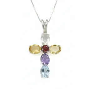 Multistone Cross Necklace - Real Garnet Pendant - Statement Cross Necklace