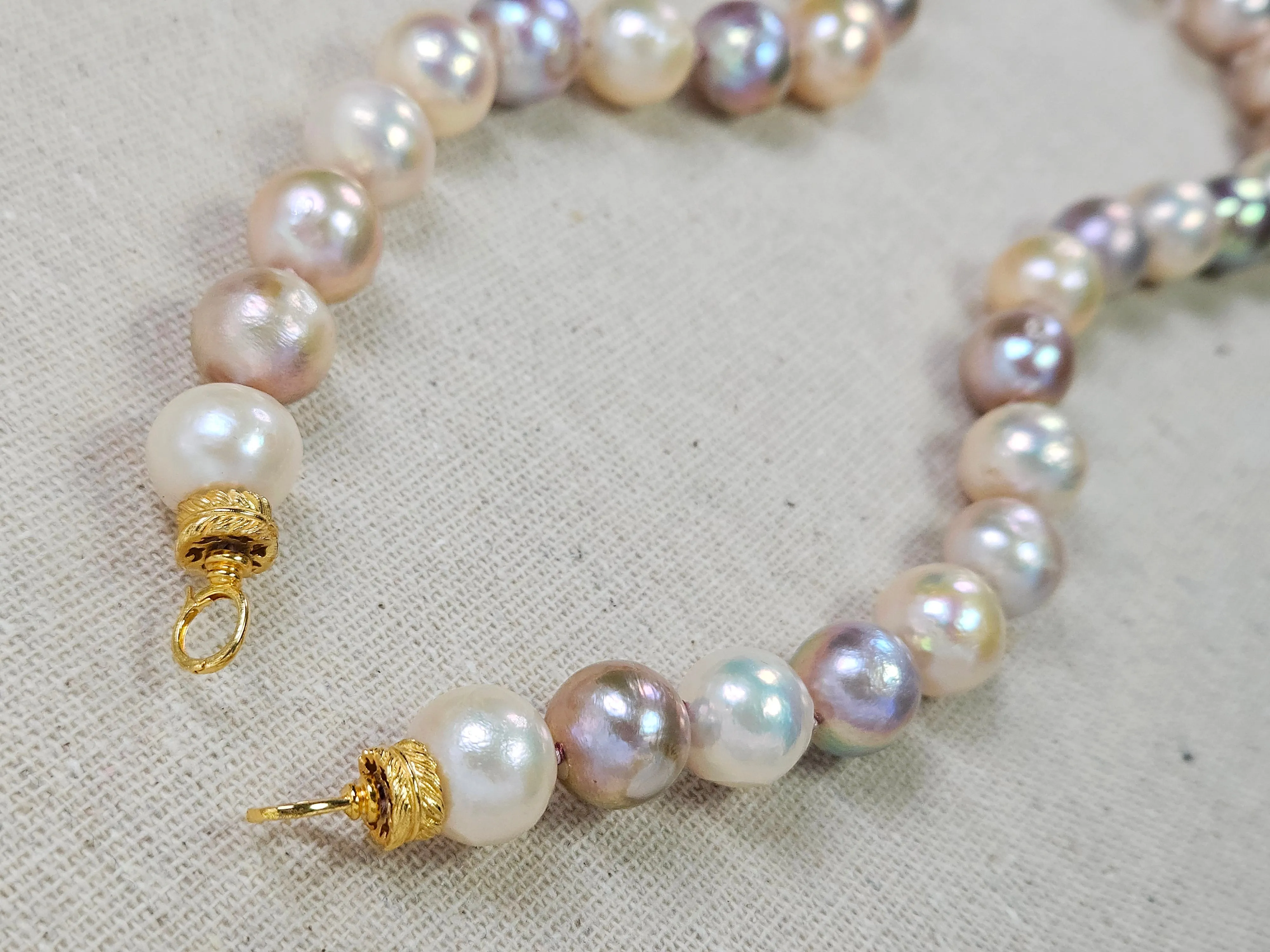 Natural Freshwater Edison Pastel Pink Peach Mermaid Large Pearl 18K Yellow Gold Necklace 18"