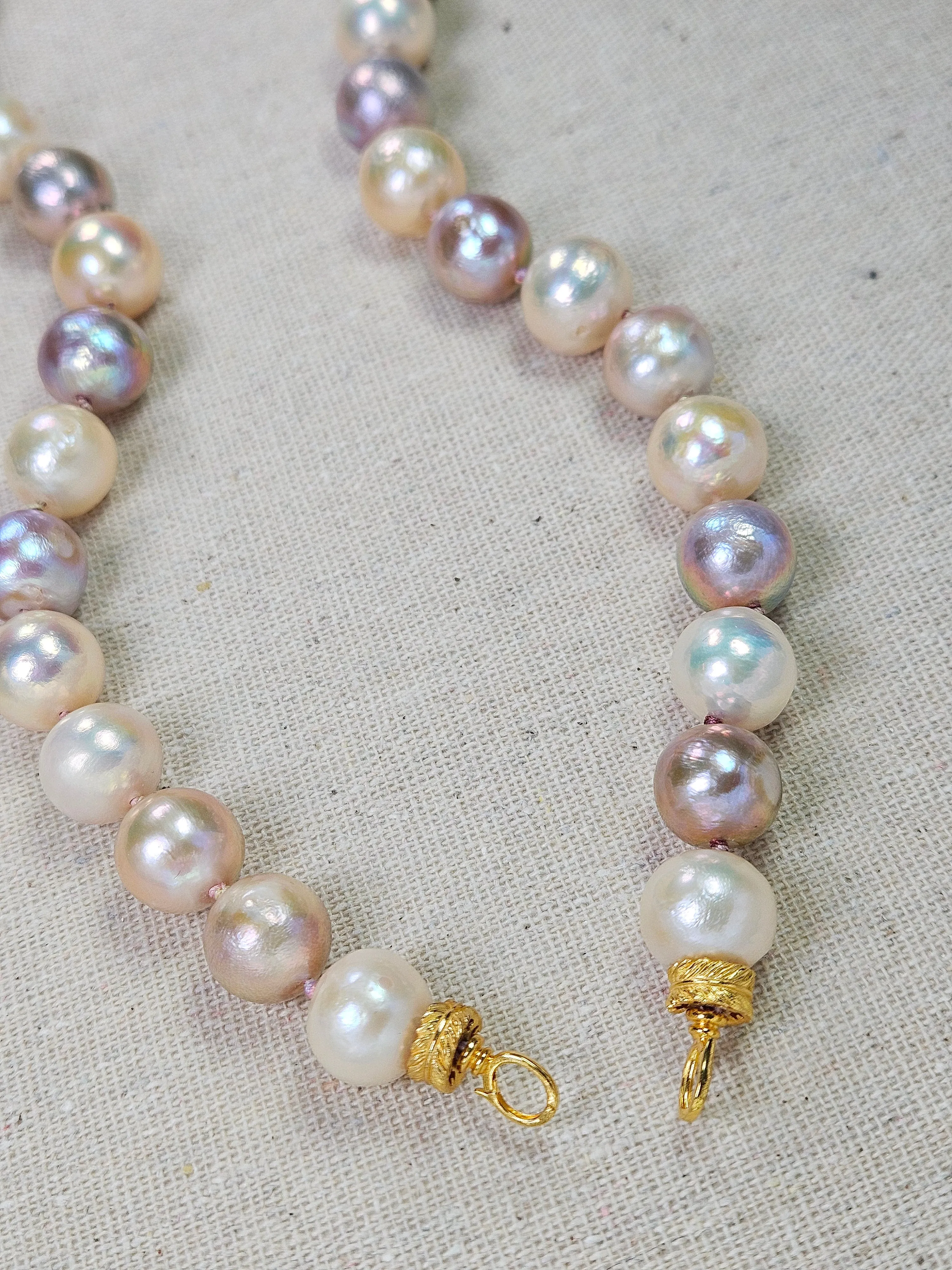 Natural Freshwater Edison Pastel Pink Peach Mermaid Large Pearl 18K Yellow Gold Necklace 18"