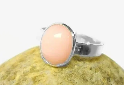 Natural Pink opal ring • Sterling silver opal ring • Silver gemstone ring pastel