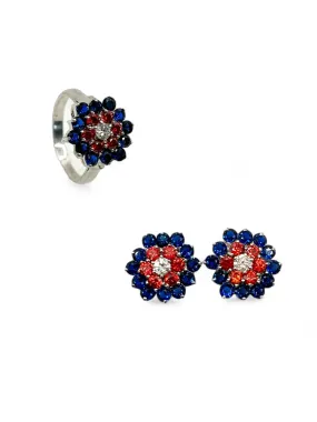 NATURAL RUBY AND SAPPHIRE RING AND EARRINGS