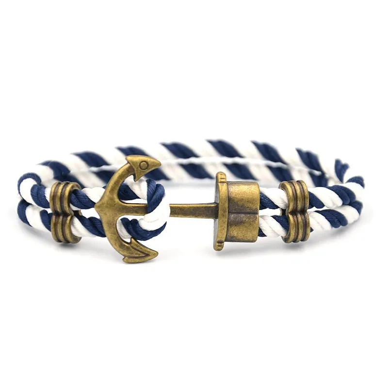 Navy Blue-White Nautical Rope Stainless Steel Anchor Bracelet 8.46"