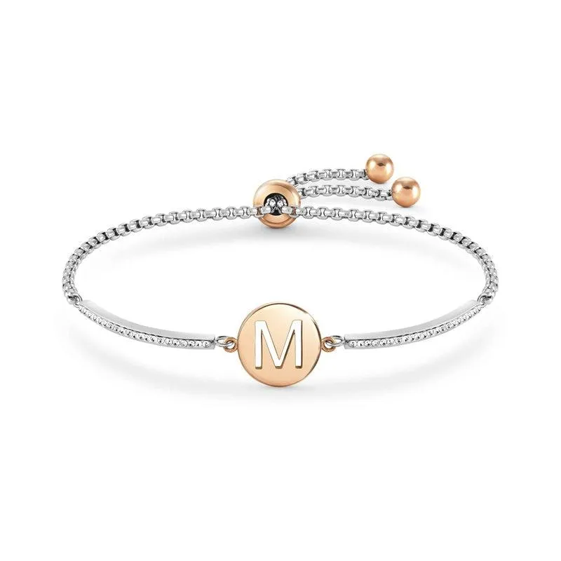 Nomination Milleluci Bracelet, Letter M, Crystal Pave, Rose PVD, Stainless Steel