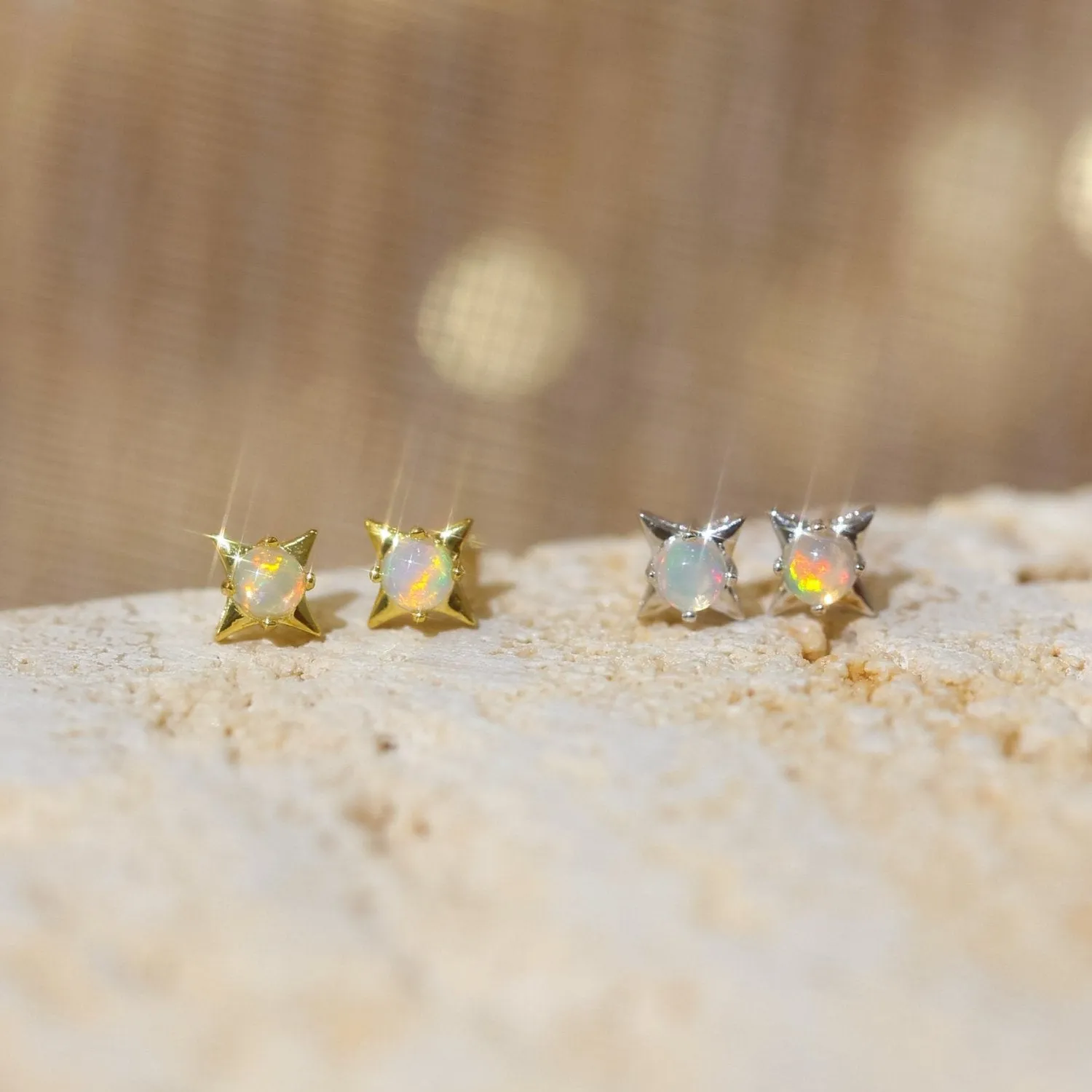 North Star Opal Earrings (Yellow Gold)