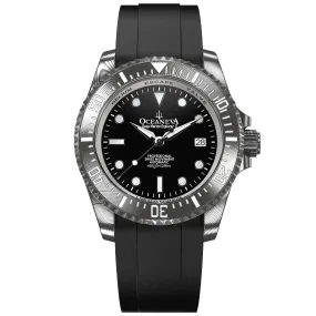 Oceaneva Men's Deep Marine Explorer II 1250m Damascus Steel Watch Rubber Strap