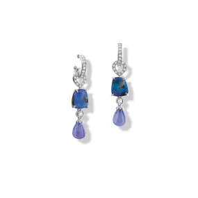 Octavia Earring Drops 18ct White Gold - Blue Opal, Tanzanite & Diamond