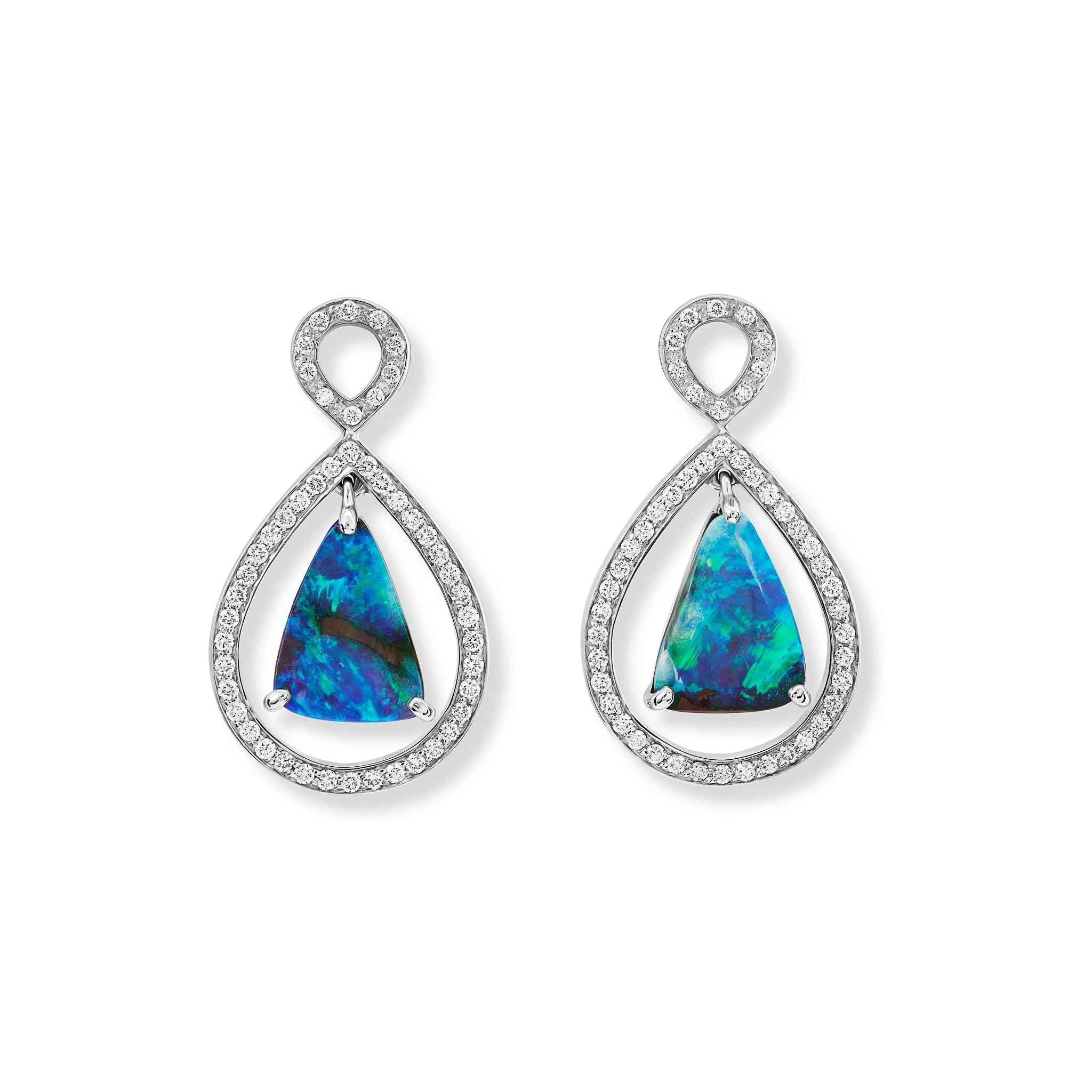 Octavia Margarita Earring Drops 18ct White Gold - Blue Opal & Diamond