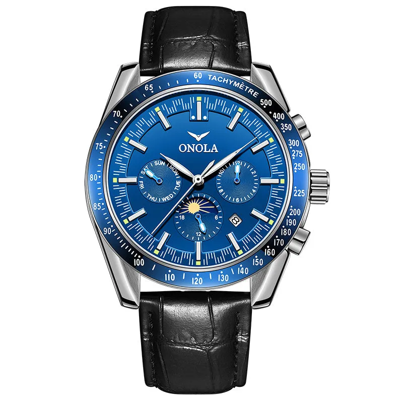 ONOLA Luxury Chronograph Automatic Watch w/ Genuine Leather Strap