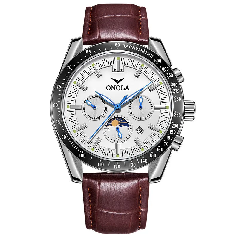 ONOLA Luxury Chronograph Automatic Watch w/ Genuine Leather Strap