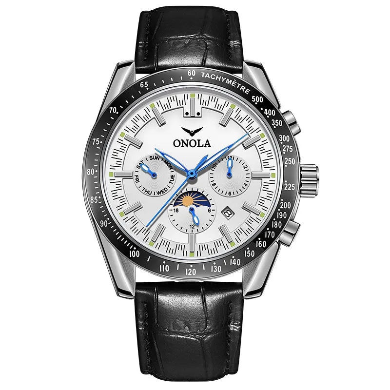 ONOLA Luxury Chronograph Automatic Watch w/ Genuine Leather Strap