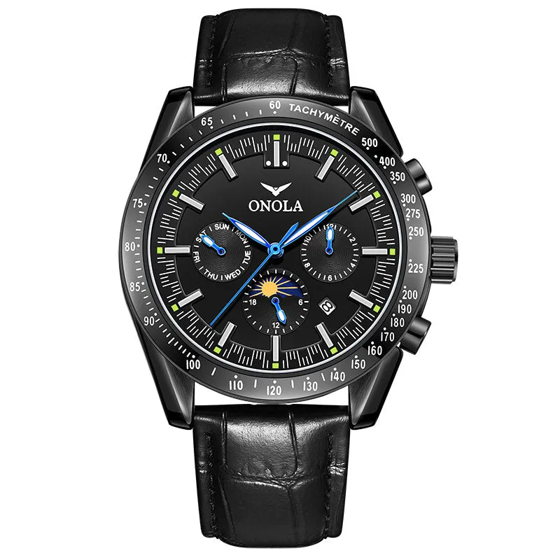 ONOLA Luxury Chronograph Automatic Watch w/ Genuine Leather Strap