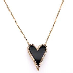 Onyx and Diamond Heart Pendant Necklace