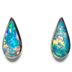 Opal Earrings Tear Drop Inlaid Design Studs