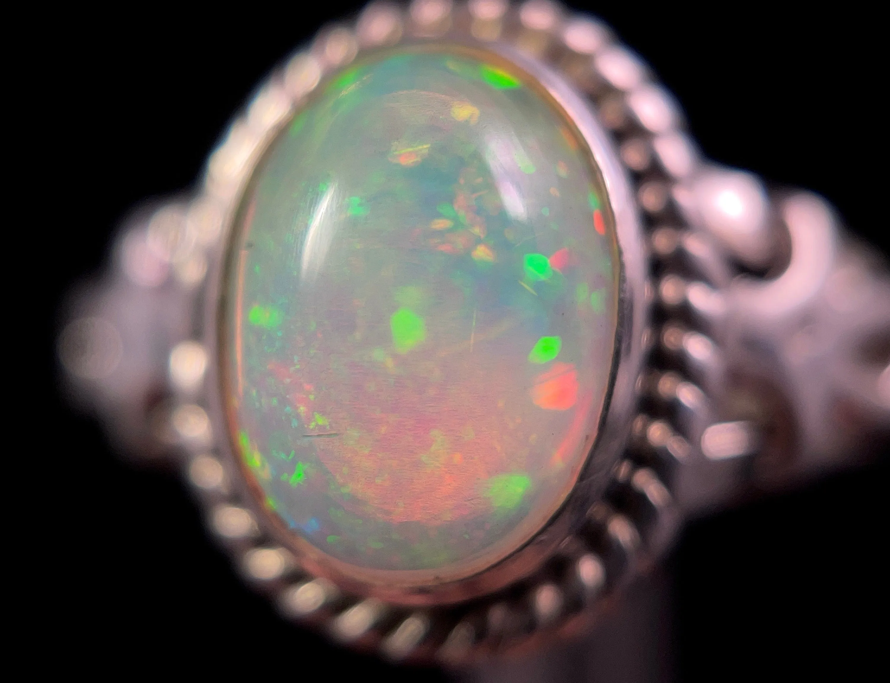 OPAL RING, Pinfire - Sterling Silver, Size 8 - Ethiopian Opal Rings for Women, Bridal Jewelry, Welo Opal, 49192