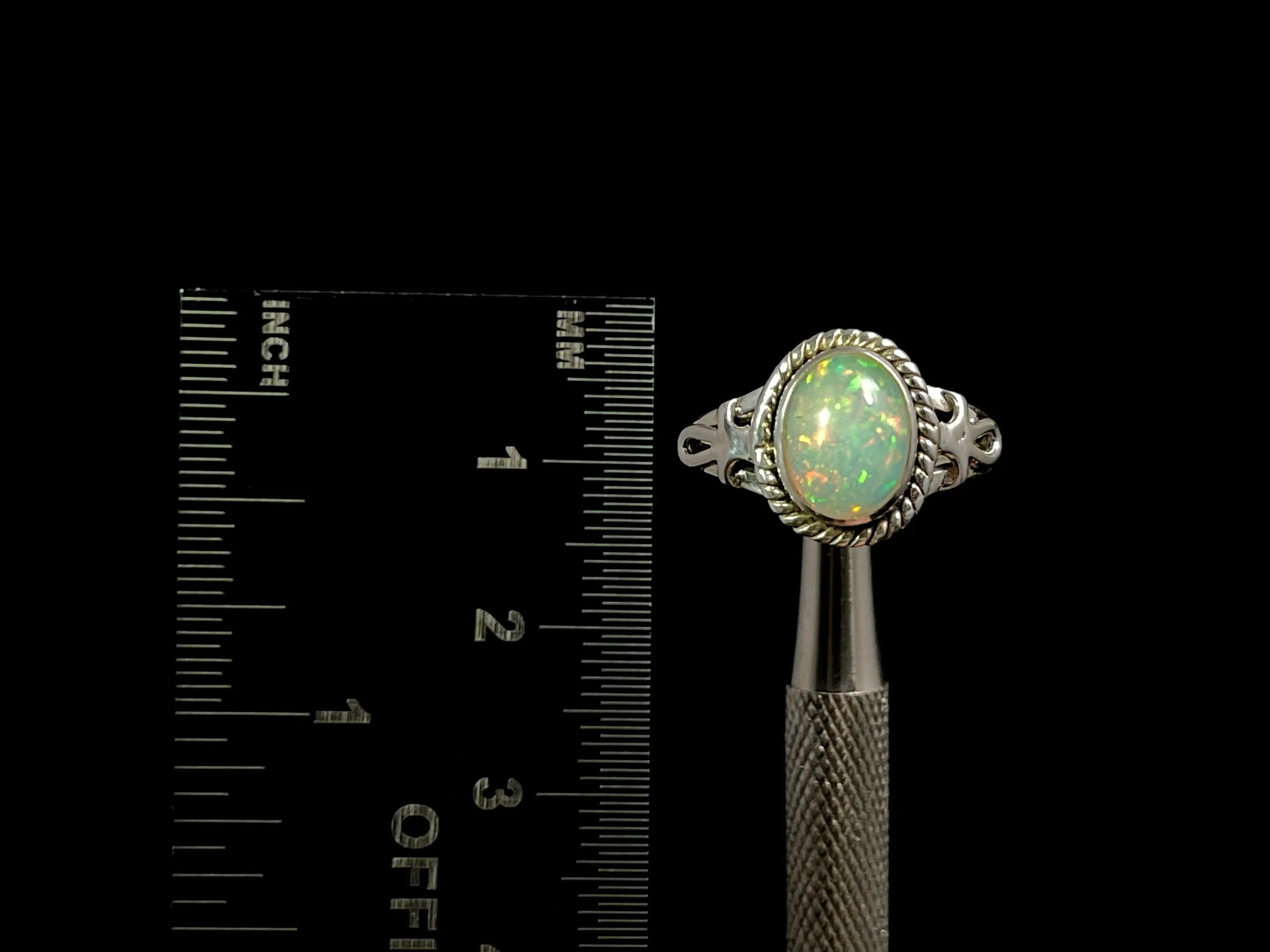 OPAL RING, Pinfire - Sterling Silver, Size 8 - Ethiopian Opal Rings for Women, Bridal Jewelry, Welo Opal, 49192