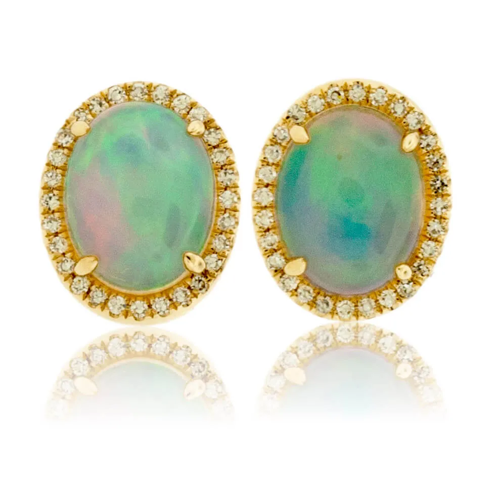 Opal with Diamond Halo Stud Earrings