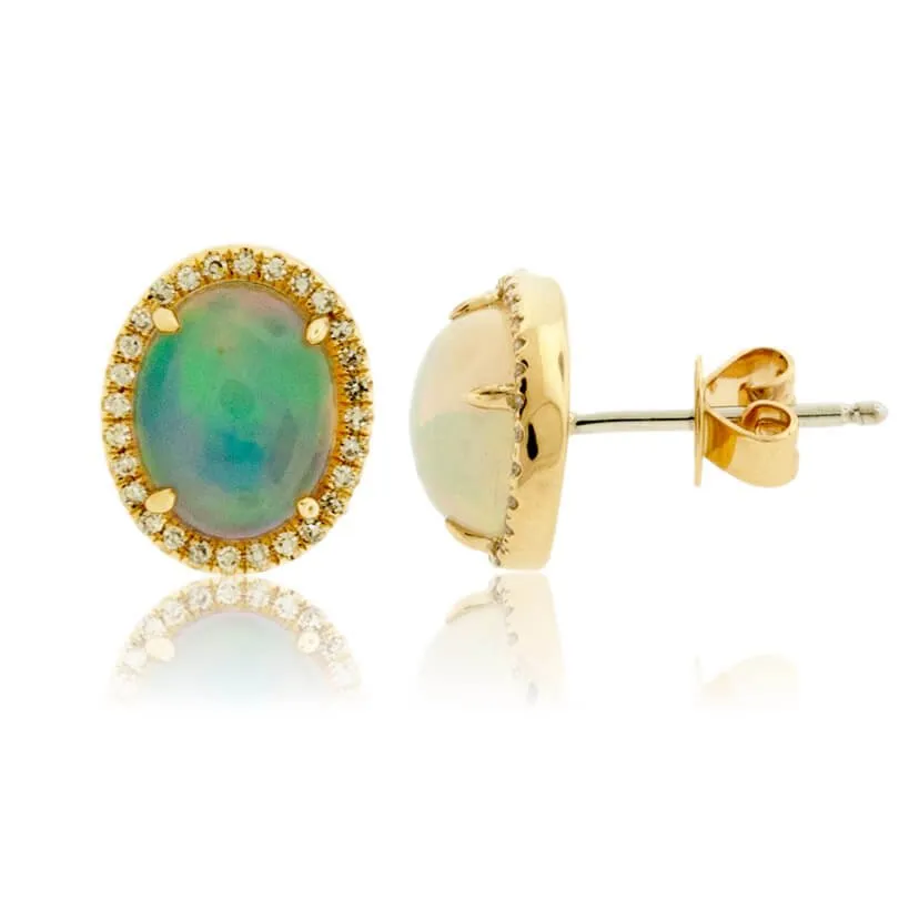 Opal with Diamond Halo Stud Earrings