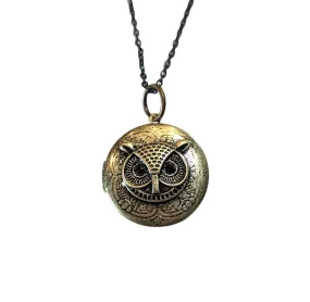 Owl Head Locket Black Eyes