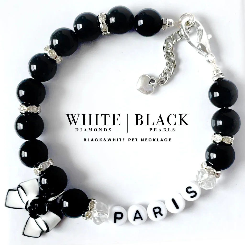 Paris White & Black Personalized Black Pearl Dog Necklace Luxury Pet Jewelry