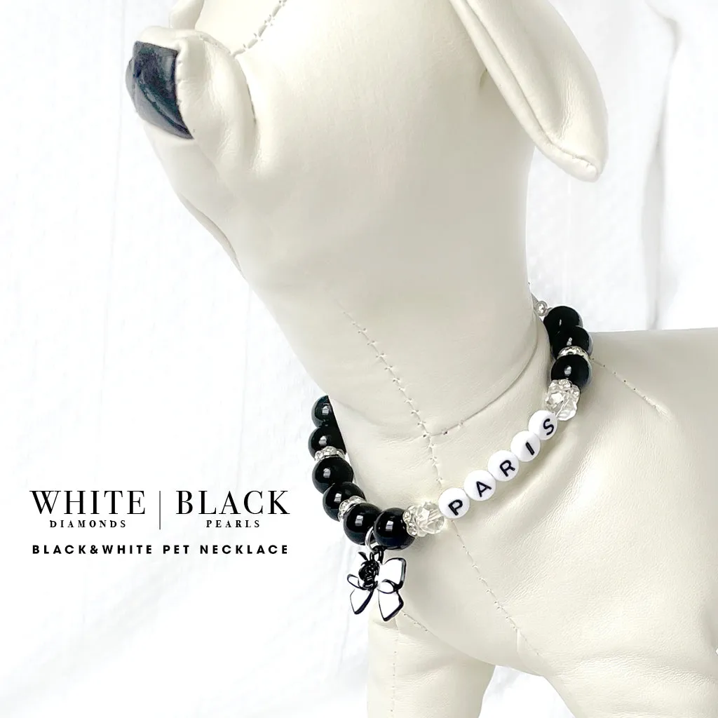 Paris White & Black Personalized Black Pearl Dog Necklace Luxury Pet Jewelry