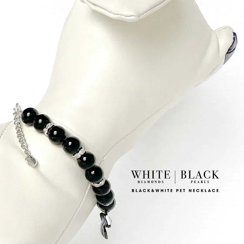 Paris White & Black Personalized Black Pearl Dog Necklace Luxury Pet Jewelry