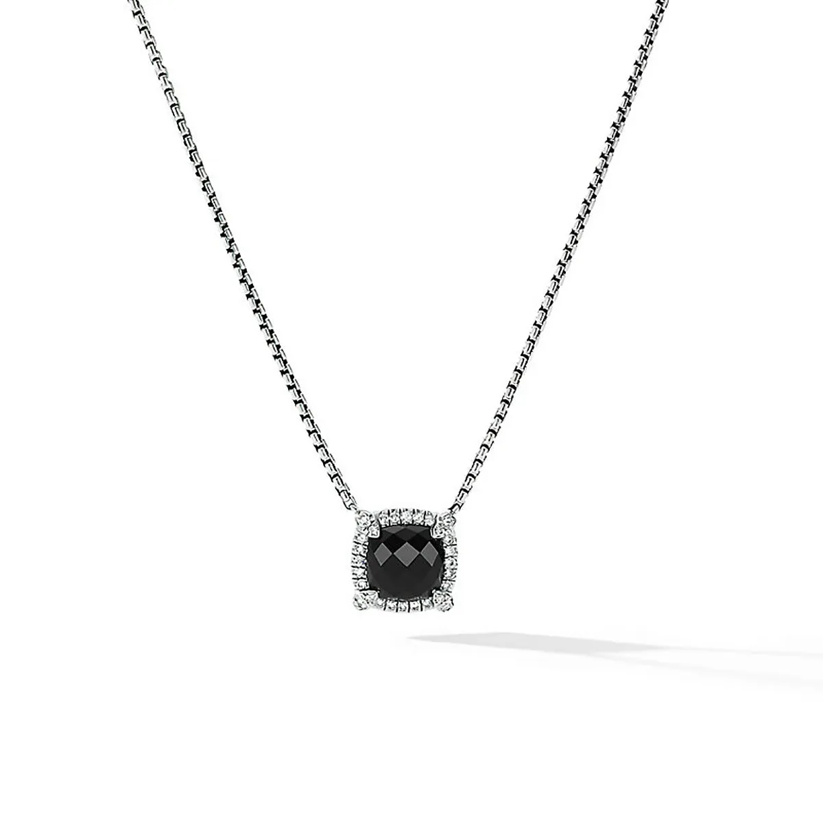 Pave Bezel Pendant Necklace with Black Onyx and Diamonds