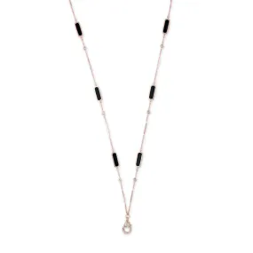 PAVE CHARM CLIP 6 ONYX INLAY DIAMOND SMOOTH BAR NECKLACE