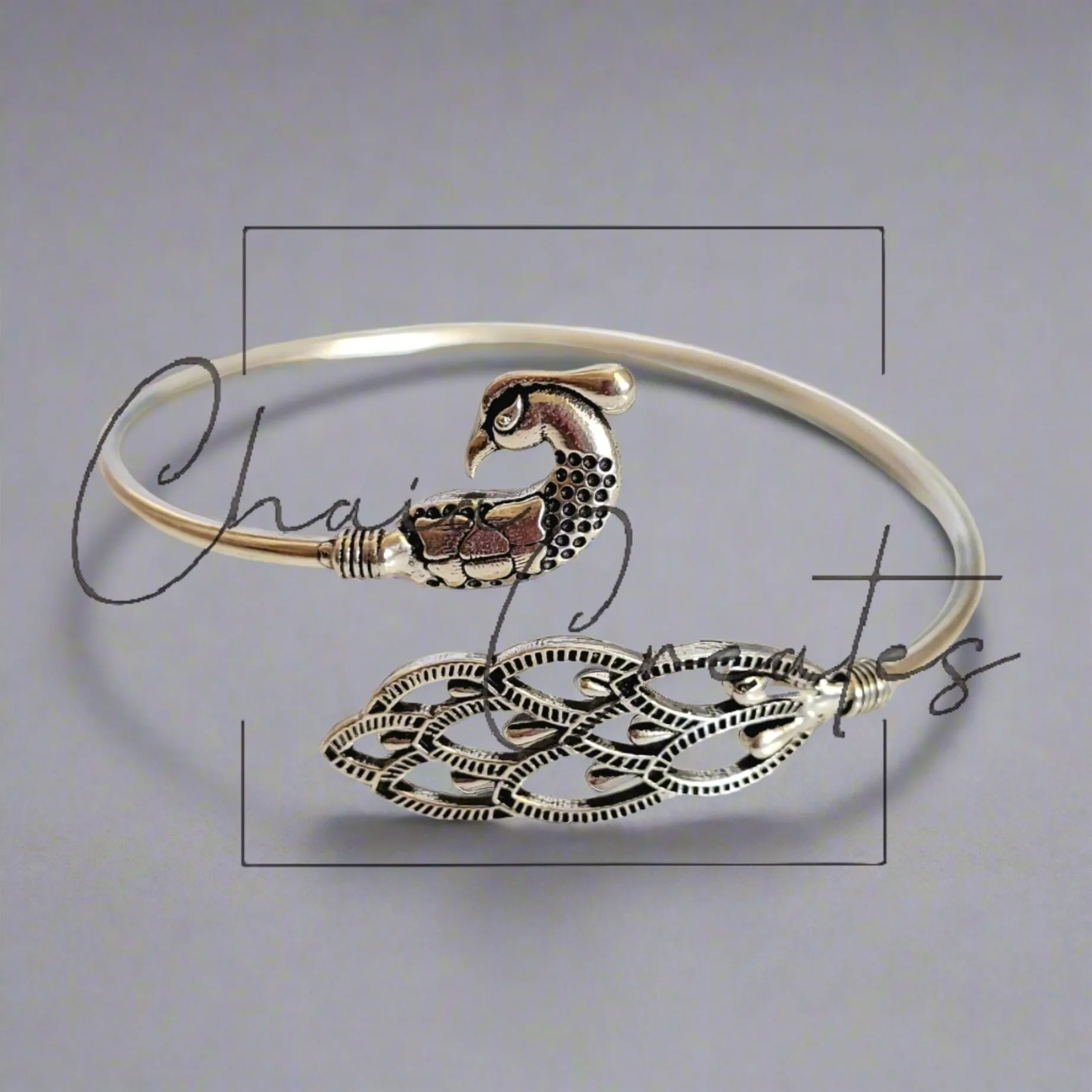 Peacock Bangle .925 Sterling Silver Bracelet