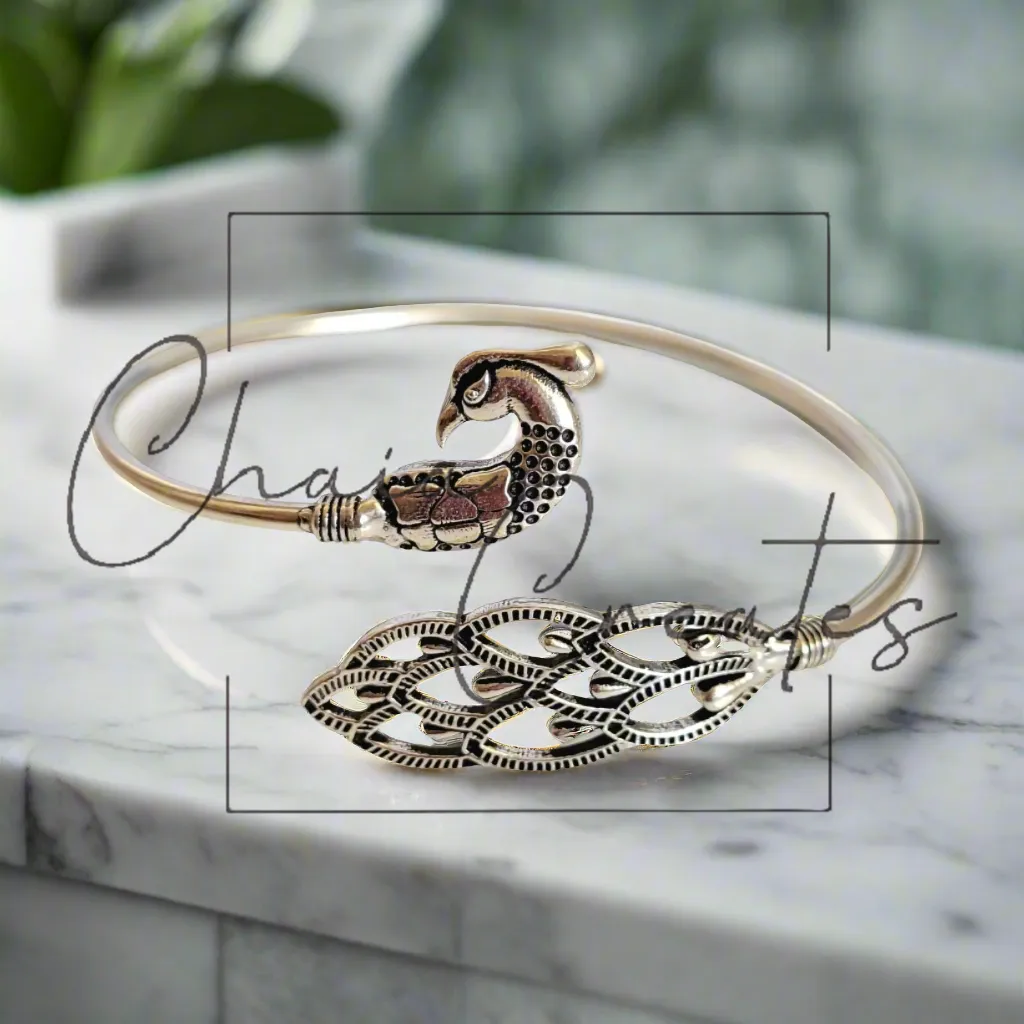 Peacock Bangle .925 Sterling Silver Bracelet