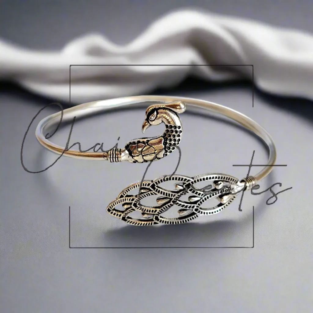 Peacock Bangle .925 Sterling Silver Bracelet