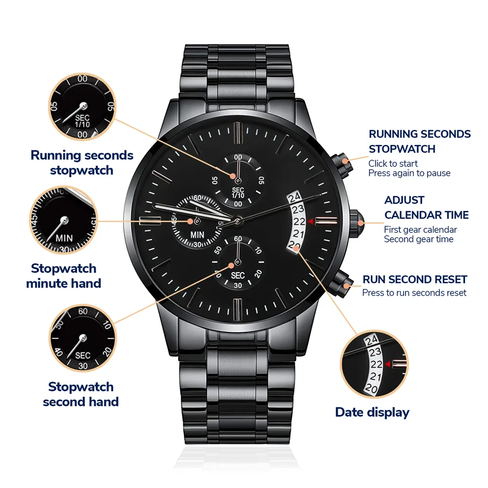 Personalized Black Chronograph Watch | Valentine's Day Gift