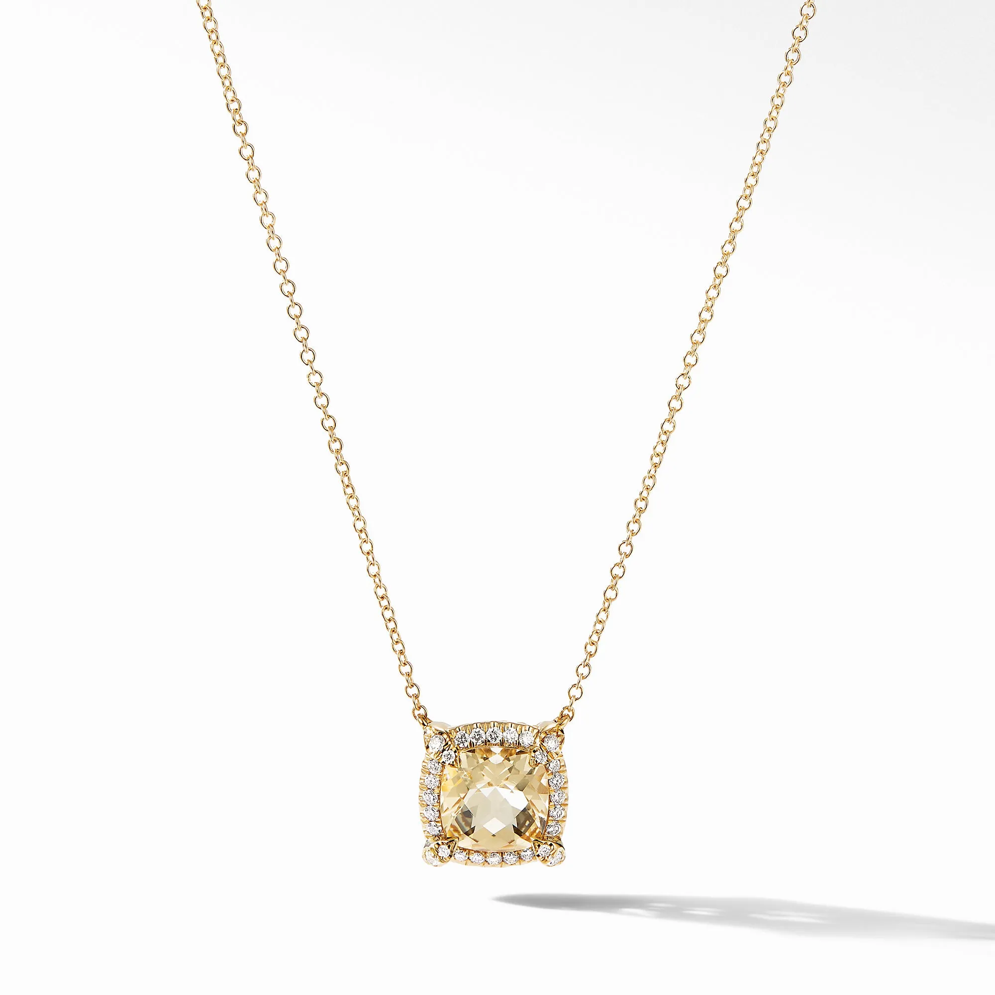 Petite Châtelaine® Pavé Bezel Pendant Necklace in 18K Yellow Gold with Champagne Citrine