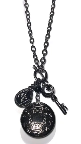 Photo Locket Charm Key Necklace in Dark Gunmetal